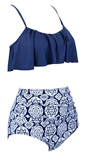 Aixy Femme Vintage Volants Maillots de Bain Taille Haute Mignon Bikini Ensembles Deux Pièces – Image 3