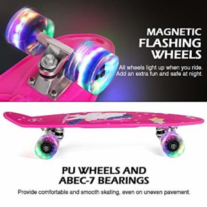 BELEEV Skateboard Complet Mini Cruiser Retro Skateboard pour Enfants Adolescents Adultes Roues Lumineuses LED avec All-in-One Skate T Tool pour Débutant 