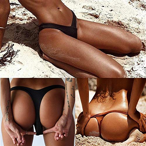 WeiCYN Maillots de Bain Femme Slip Bikini Bottom Brésilien String Maillot de Bain Classique Cut Bas Biquini Short de Bain Femme Maillot de Bain (Color : Brown, Size : L) – Image 3