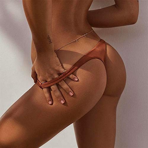 WeiCYN Maillots de Bain Femme Slip Bikini Bottom Brésilien String Maillot de Bain Classique Cut Bas Biquini Short de Bain Femme Maillot de Bain (Color : Brown, Size : L) – Image 6