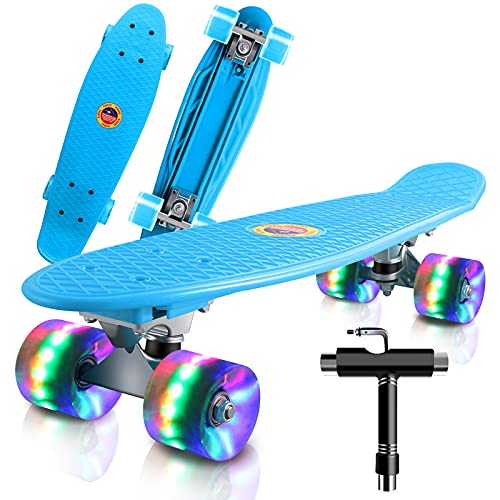 Skateboard Cruiser Complet Double Kick - Roues LED, Roulements ABEC-7 - Débutants Et Confirmés