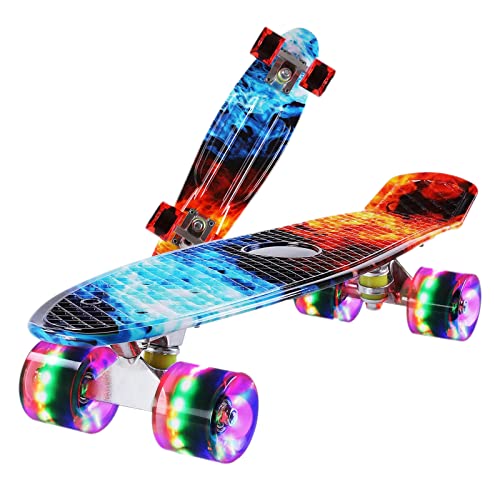 SHAOXI Équipement de Planche à roulettes Skateboards, 22 Pouces de Poissons  pour Enfants, Carton de Patin de croisière d'érable, y Compris Camion,  Roues PU, Motif coloré, roulement (Color : A) : 