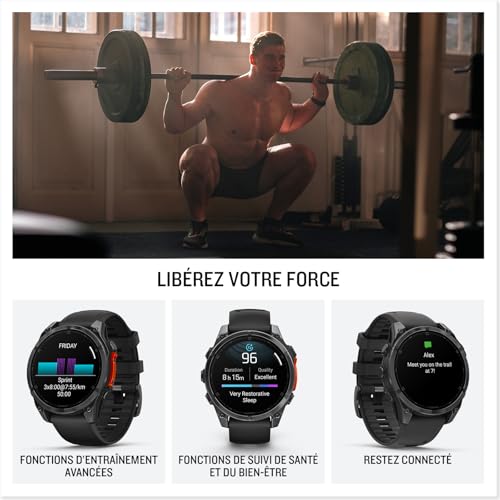 Garmin fēnix® 8 – Montre GPS Multisports AMOLED - Gray avec Bracelet en Silicone Noir – 47 mm – Image 6