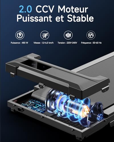 Tapis de Marche Course Walking Pad - Bureau Compact Petit Mini Treadmill Home Maison Courses Silencieux Portable Roulant Motorise Electrique Machine Vitesse Réglable 6KM/H avec Télécommande et LED – Image 3