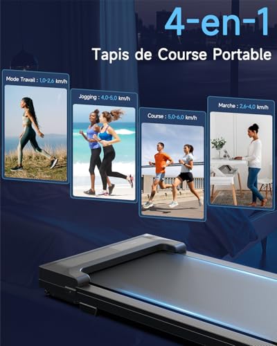 Tapis de Marche Course Walking Pad - Bureau Compact Petit Mini Treadmill Home Maison Courses Silencieux Portable Roulant Motorise Electrique Machine Vitesse Réglable 6KM/H avec Télécommande et LED – Image 5