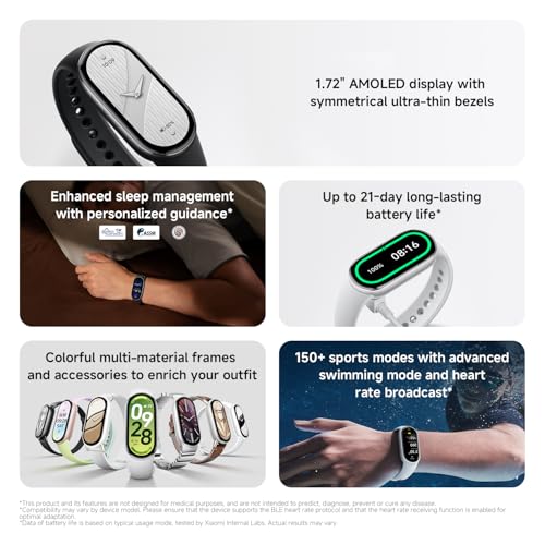 Xiaomi Smart Band 10, Montre Connectée, Boîtier alu, Suivi d'Activité, Écran AMOLED 1.72'', Autonomie 21 Jours, Charge Rapide, Suivi santé & Sommeil,150+ Sports, iOS & Android, 5 ATM, Boussole – Image 3