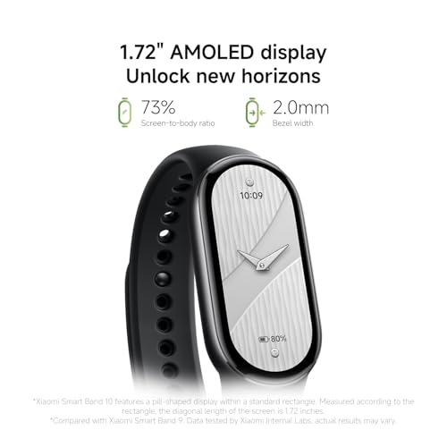 Xiaomi Smart Band 10, Montre Connectée, Boîtier alu, Suivi d'Activité, Écran AMOLED 1.72'', Autonomie 21 Jours, Charge Rapide, Suivi santé & Sommeil,150+ Sports, iOS & Android, 5 ATM, Boussole – Image 4