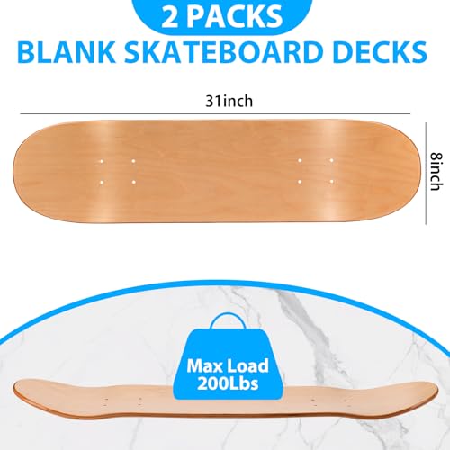 2PCS Skateboard Deck, 31 * 8 Inch 7-Layer Maple Blank Skateboard Deck, Double-Kick Skate Deck – Image 2