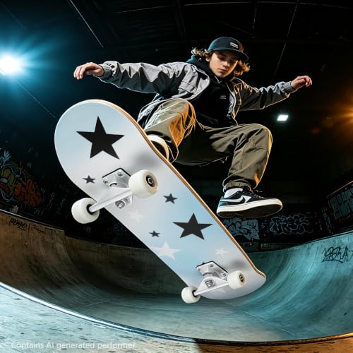 31 Inch Complete Skateboard, 8-Layer Canadian Maple Double Kick Concave Deck, Trick Skateboard for Beginners Kids Teens Adults – Image 6