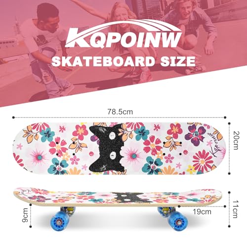 Complete Skateboard for Kids, Girls, Boys, Beginners, Teens, 7 Layer Maple Deck Standard Skateboard with 90A PU Wheels, 31" x 7.8" Double Kick Concave Skate Board with T-Tool – Image 2