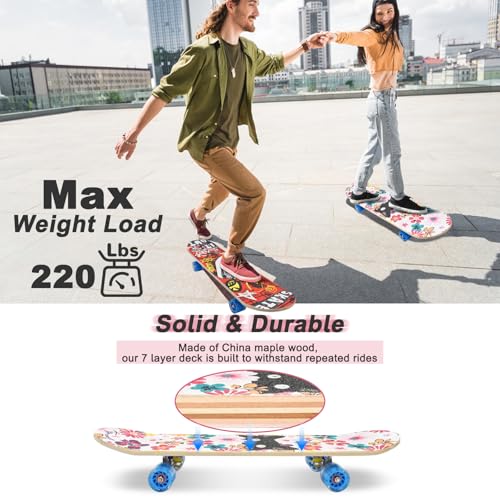 Complete Skateboard for Kids, Girls, Boys, Beginners, Teens, 7 Layer Maple Deck Standard Skateboard with 90A PU Wheels, 31" x 7.8" Double Kick Concave Skate Board with T-Tool – Image 3