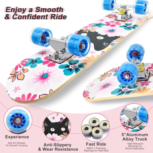 Complete Skateboard for Kids, Girls, Boys, Beginners, Teens, 7 Layer Maple Deck Standard Skateboard with 90A PU Wheels, 31" x 7.8" Double Kick Concave Skate Board with T-Tool – Image 4