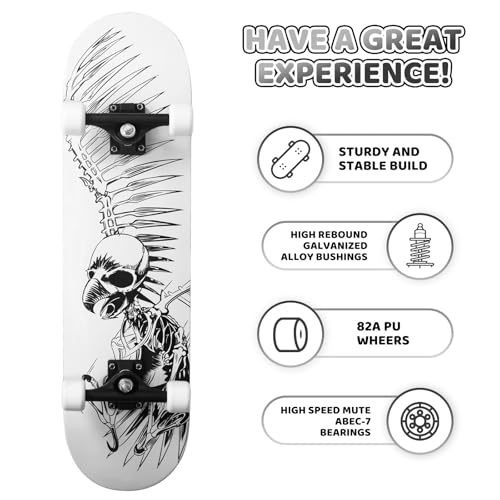 Nattork 31 Inch Complete Skateboard, Standard Skateboards for Beginners, Wood 9 Layer Canadian Maple Trick Skate Boards for Boys Girls Youth Teens Adults – Image 2