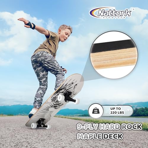 Nattork 31 Inch Complete Skateboard, Standard Skateboards for Beginners, Wood 9 Layer Canadian Maple Trick Skate Boards for Boys Girls Youth Teens Adults – Image 4