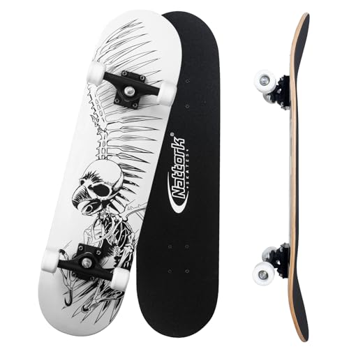Nattork 31 Inch Complete Skateboard, Standard Skateboards for Beginners, Wood 9 Layer Canadian Maple Trick Skate Boards for Boys Girls Youth Teens Adults