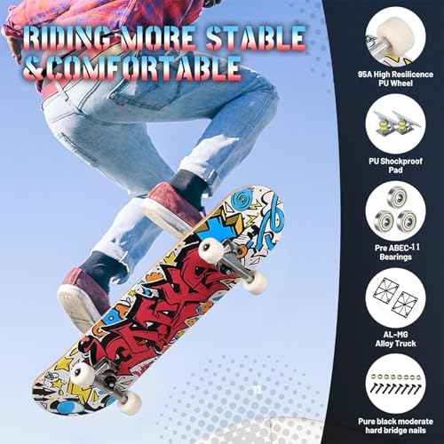 Pro Complete Skateboards for Beginners Girls Boys Kids Youths Teens Adults 31"x8" Skate Boards 7 Layers Canadian Maple Double Kick Deck Concave Longboard – Image 3