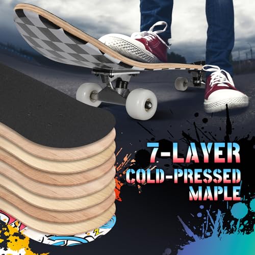Pro Complete Skateboards for Beginners Girls Boys Kids Youths Teens Adults 31"x8" Skate Boards 7 Layers Canadian Maple Double Kick Deck Concave Longboard – Image 4