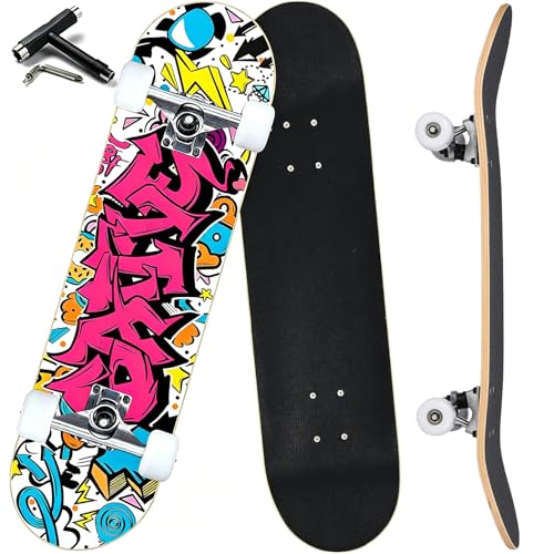Pro Complete Skateboards for Beginners Girls Boys Kids Youths Teens Adults 31"x8" Skate Boards 7 Layers Canadian Maple Double Kick Deck Concave Longboard