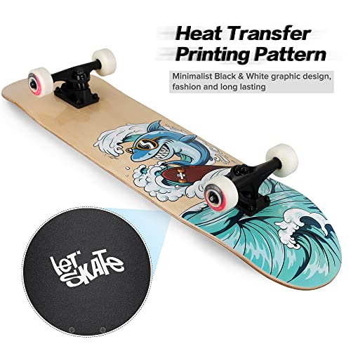 Skateboards for Beginners, 31"x8" Complete Skateboard for Kids Teens & Adults, 7 Layer Canadian Maple Wood Double Kick Deck Concave Standard and Tricks Skateboard with All-in-1 Skate Tool – Image 6