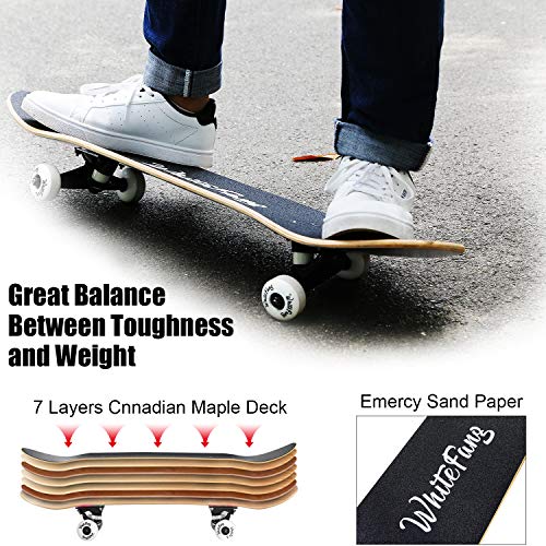 WhiteFang Skateboards for Beginners, Complete Skateboard 31 x 7.88, 7 Layer Canadian Maple Double Kick Concave Standard and Tricks Skateboards for Kids and Beginners – Image 2