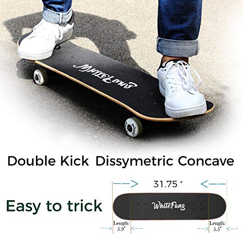 WhiteFang Skateboards for Beginners, Complete Skateboard 31 x 7.88, 7 Layer Canadian Maple Double Kick Concave Standard and Tricks Skateboards for Kids and Beginners – Image 3