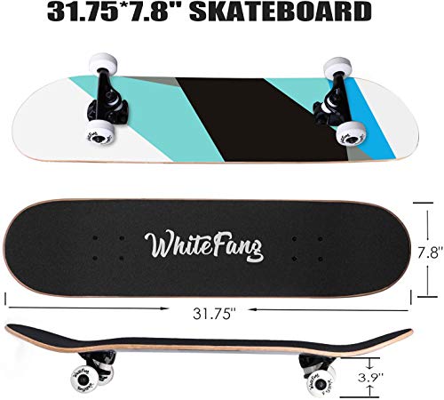 WhiteFang Skateboards for Beginners, Complete Skateboard 31 x 7.88, 7 Layer Canadian Maple Double Kick Concave Standard and Tricks Skateboards for Kids and Beginners – Image 5
